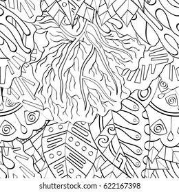 Tracery seamless pattern. Mehndi design. Ethnic monochrome binary doodle texture. Curved doodling black and white background. Vector