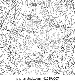 Tracery seamless pattern. Mehndi design. Ethnic monochrome binary doodle texture. Curved doodling black and white background. Vector
