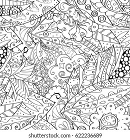 Tracery seamless pattern. Mehndi design. Ethnic monochrome binary doodle texture. Curved doodling black and white background. Vector