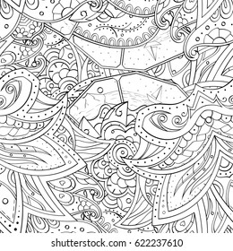 Tracery seamless pattern. Mehndi design. Ethnic monochrome binary doodle texture. Curved doodling black and white background. Vector