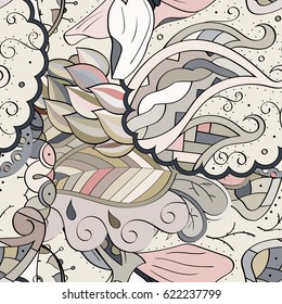 Tracery seamless pattern. Mehndi design. Ethnic colorful doodle texture. Curved doodling background. Vector