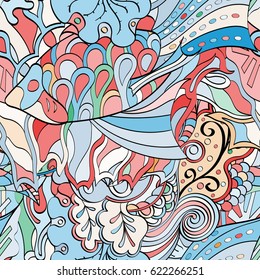 Tracery seamless pattern. Mehndi design. Ethnic colorful doodle texture. Curved doodling background. Vector