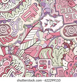 Tracery seamless pattern. Mehndi design. Ethnic colorful doodle texture. Curved doodling background. Vector