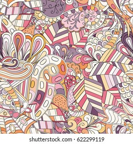 Tracery seamless pattern. Mehndi design. Ethnic colorful doodle texture. Curved doodling background. Vector