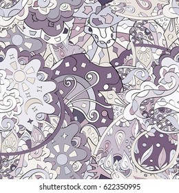 Tracery seamless pattern. Mehndi design. Ethnic colorful doodle texture. Curved doodling background. Vector