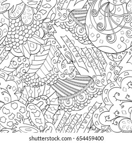 Tracery seamless pattern. Mehndi design. Ethnic monochrome binary doodle texture. Curved doodling black and white background. Vector