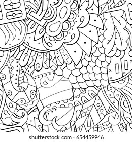 Tracery seamless pattern. Mehndi design. Ethnic monochrome binary doodle texture. Curved doodling black and white background. Vector