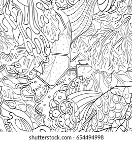 Tracery seamless pattern. Mehndi design. Ethnic monochrome binary doodle texture. Curved doodling black and white background. Vector