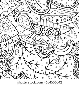Tracery seamless pattern. Mehndi design. Ethnic monochrome binary doodle texture. Curved doodling black and white background. Vector