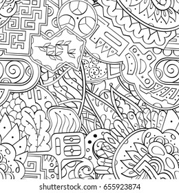 Tracery seamless pattern. Mehndi design. Ethnic monochrome binary doodle texture. Curved doodling black and white background. Vector