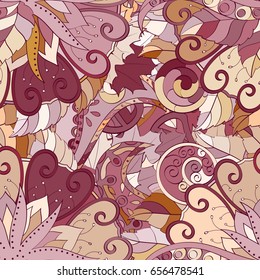 Tracery seamless pattern. Mehndi design. Ethnic colorful doodle texture. Curved doodling background. Vector