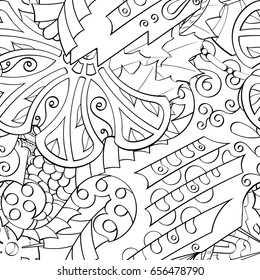Tracery seamless pattern. Mehndi design. Ethnic monochrome binary doodle texture. Curved doodling black and white background. Vector