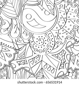 Tracery seamless pattern. Mehndi design. Ethnic monochrome binary doodle texture. Curved doodling black and white background. Vector