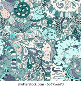 Tracery seamless pattern. Mehndi design. Ethnic colorful doodle texture. Curved doodling background. Vector