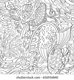 Tracery seamless pattern. Mehndi design. Ethnic monochrome binary doodle texture. Curved doodling black and white background. Vector