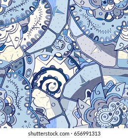 Tracery seamless pattern. Mehndi design. Ethnic colorful doodle texture. Curved doodling background. Vector