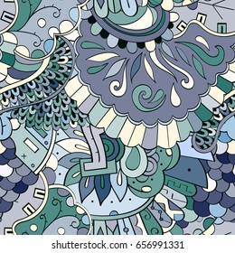 Tracery seamless pattern. Mehndi design. Ethnic colorful doodle texture. Curved doodling background. Vector