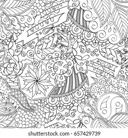 Tracery seamless pattern. Mehndi design. Ethnic monochrome binary doodle texture. Curved doodling black and white background. Vector