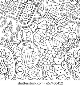 Tracery seamless pattern. Mehndi design. Ethnic monochrome binary doodle texture. Curved doodling black and white background. Vector