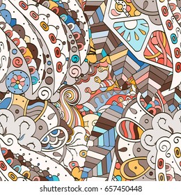Tracery seamless pattern. Mehndi design. Ethnic colorful doodle texture. Curved doodling background. Vector
