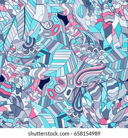 Tracery seamless pattern. Mehndi design. Ethnic colorful doodle texture. Curved doodling background. Vector