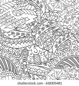 Tracery seamless pattern. Mehndi design. Ethnic monochrome binary doodle texture. Curved doodling black and white background. Vector