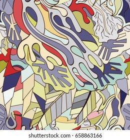 Tracery seamless pattern. Mehndi design. Ethnic colorful doodle texture. Curved doodling background. Vector