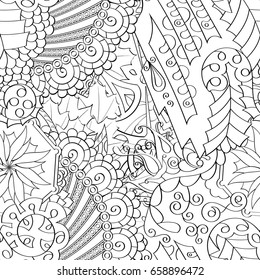 Tracery seamless pattern. Mehndi design. Ethnic monochrome binary doodle texture. Curved doodling black and white background. Vector