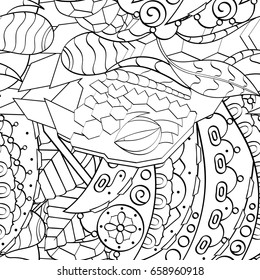 Tracery seamless pattern. Mehndi design. Ethnic monochrome binary doodle texture. Curved doodling black and white background. Vector