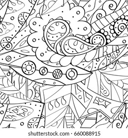 Tracery seamless pattern. Mehndi design. Ethnic monochrome binary doodle texture. Curved doodling black and white background. Vector