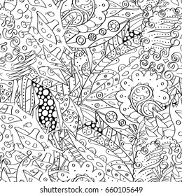 Tracery seamless pattern. Mehndi design. Ethnic monochrome binary doodle texture. Curved doodling black and white background. Vector
