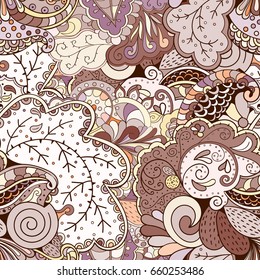 Tracery seamless pattern. Mehndi design. Ethnic colorful doodle texture. Curved doodling background. Vector