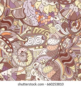 Tracery seamless pattern. Mehndi design. Ethnic colorful doodle texture. Curved doodling background. Vector
