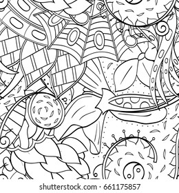 Tracery seamless pattern. Mehndi design. Ethnic monochrome binary doodle texture. Curved doodling black and white background. Vector