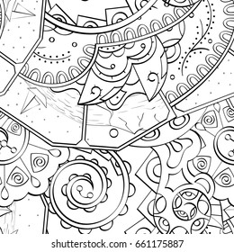 Tracery seamless pattern. Mehndi design. Ethnic monochrome binary doodle texture. Curved doodling black and white background. Vector