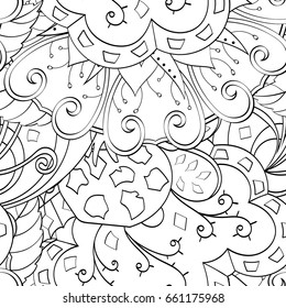 Tracery seamless pattern. Mehndi design. Ethnic monochrome binary doodle texture. Curved doodling black and white background. Vector