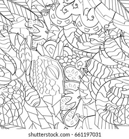 Tracery seamless pattern. Mehndi design. Ethnic monochrome binary doodle texture. Curved doodling black and white background. Vector