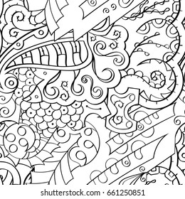 Tracery seamless pattern. Mehndi design. Ethnic monochrome binary doodle texture. Curved doodling black and white background. Vector