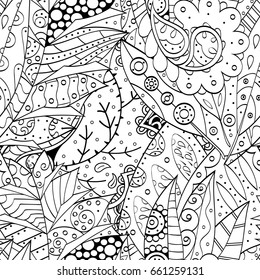 Tracery seamless pattern. Mehndi design. Ethnic monochrome binary doodle texture. Curved doodling black and white background. Vector