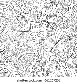 Tracery seamless pattern. Mehndi design. Ethnic monochrome binary doodle texture. Curved doodling black and white background. Vector