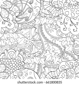 Tracery seamless pattern. Mehndi design. Ethnic monochrome binary doodle texture. Curved doodling black and white background. Vector