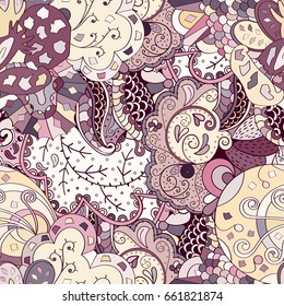 Tracery seamless pattern. Mehndi design. Ethnic colorful doodle texture. Curved doodling background. Vector