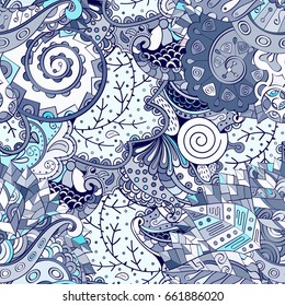 Tracery seamless pattern. Mehndi design. Ethnic colorful doodle texture. Curved doodling background. Vector