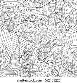 Tracery seamless pattern. Mehndi design. Ethnic monochrome binary doodle texture. Curved doodling black and white background. Vector