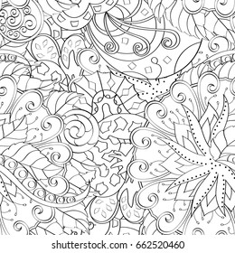 Tracery seamless pattern. Mehndi design. Ethnic monochrome binary doodle texture. Curved doodling black and white background. Vector