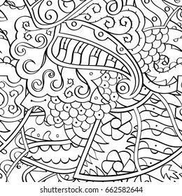 Tracery seamless pattern. Mehndi design. Ethnic monochrome binary doodle texture. Curved doodling black and white background. Vector