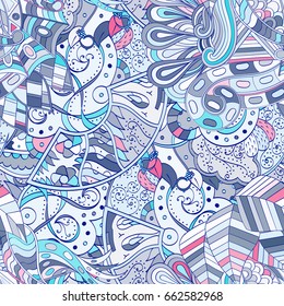 Tracery seamless pattern. Mehndi design. Ethnic colorful doodle texture. Curved doodling background. Vector