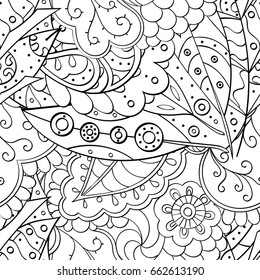 Tracery seamless pattern. Mehndi design. Ethnic monochrome binary doodle texture. Curved doodling black and white background. Vector