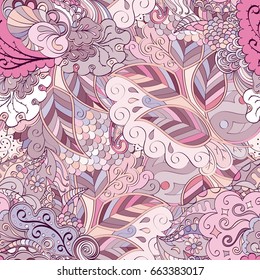 Tracery seamless pattern. Mehndi design. Ethnic colorful doodle texture. Curved doodling background. Vector