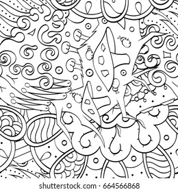 Tracery seamless pattern. Mehndi design. Ethnic monochrome binary doodle texture. Curved doodling black and white background. Vector